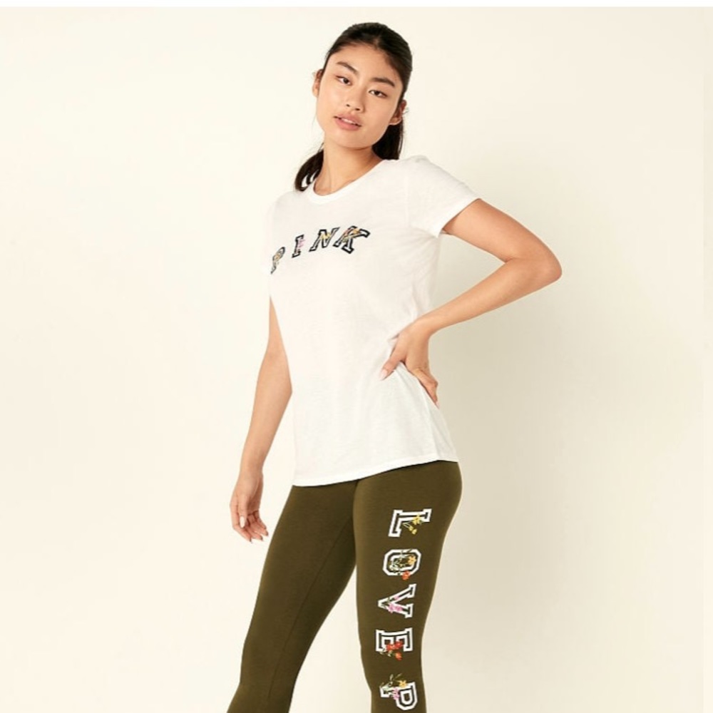 NWT Pink Cotton High Waist Full Length Legging - Deep Olive with Floral graphic